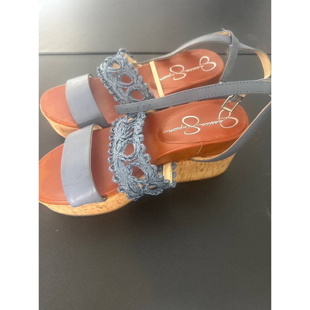 Jessica Simpson Blue Crochet Cork Wedge Platform Sandals Womens 6.5 M